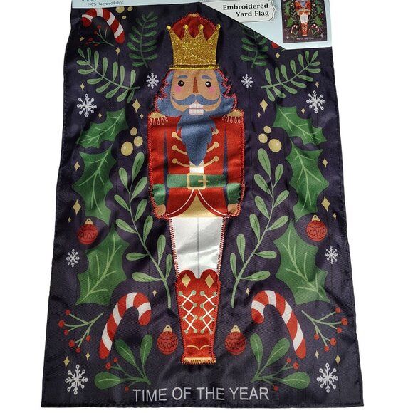 Nutcracker Time of the Year 18 inch Dimensional Embroidered Christmas Yard Flag - Picture 2 of 5